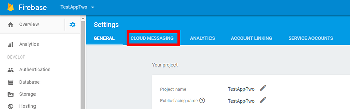 TestAppTwo – Settings – Firebase console