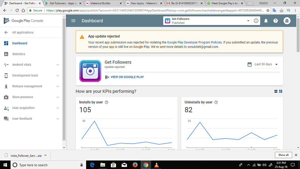 Why Google play rejected my app update ? Makeroid target SDK problem? I ...