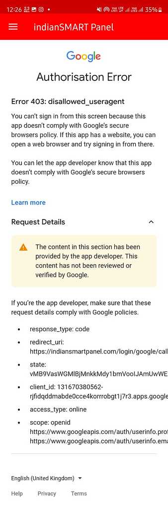 Google Authentication error in Web Viewer [Google Secure browser Policy ...