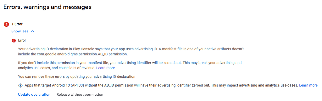 Google console error for AD_ID permission - Discuss - Kodular Community