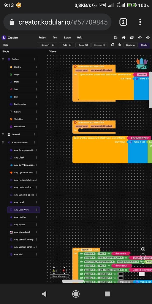 Use two dynamic components card view click - Discuss - Kodular Community