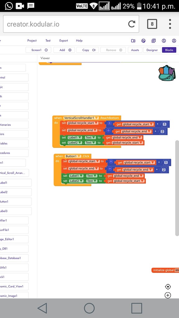 Collin vertical scroll handler not working - Discuss - Kodular Community
