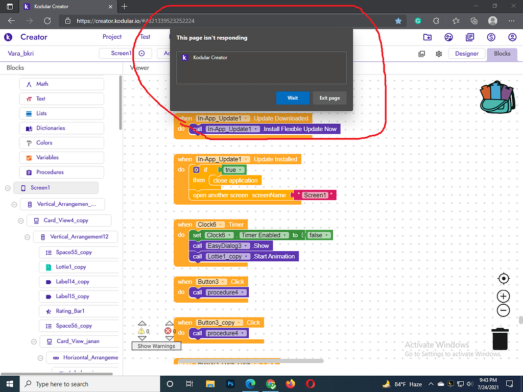 Kodular Hang after update. - Discuss - Kodular Community