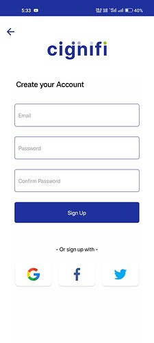 Signup screen