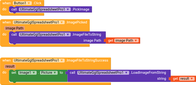 This image shows a block-based programming script for picking an image, converting it to a string, and then loading the image from the string into an image component. (Captioned by AI)