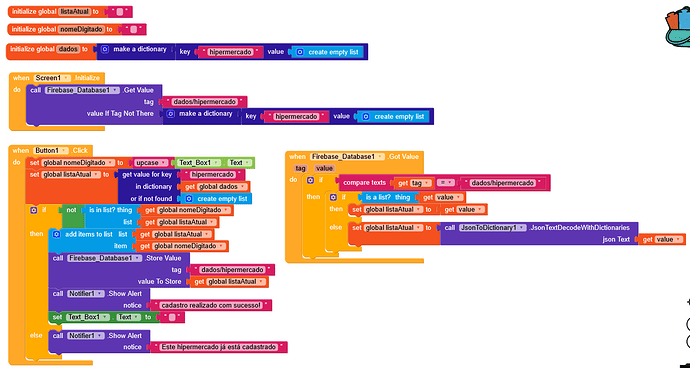 This image shows a complex Scratch programming project with nested blocks creating and manipulating dictionaries to manage key-value pairs and update labels dynamically. (Captioned by AI)