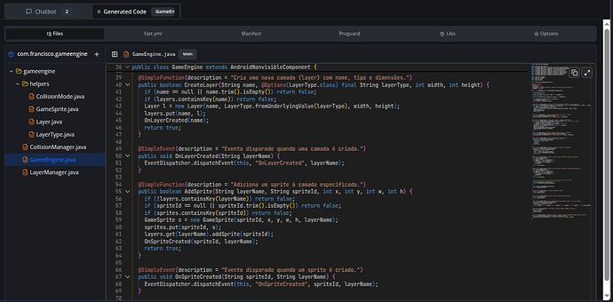 The image shows an Integrated Development Environment (IDE) displaying Java source code for a game engine, featuring classes and methods related to game events and sprite handling. (Captioned by AI)