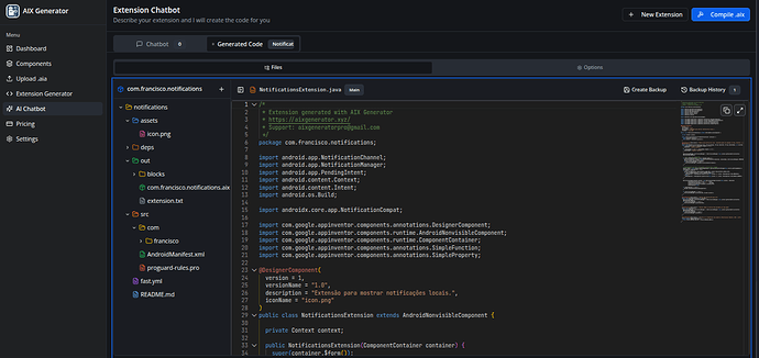 The image shows a computer screen displaying a dark-themed code editor with a Java file open, containing Android Jetpack Compose code for a notification component. (Captioned by AI)
