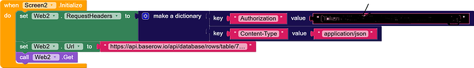 A block-based programming script sets HTTP request headers including Authorization and Content-Type and then sets a URL to call a GET request for data from an API. (Captioned by AI)