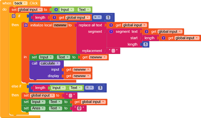 The image shows a block-based programming script that processes input text, replacing characters and updating display and input fields based on conditions related to the input length. (Captioned by AI)