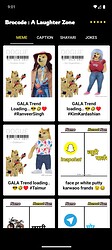 The image shows a mobile app screen with various trending memes categorized under 'MEME,' 'CAPTION,' 'SPEAKAR,' and 'JOKES,' featuring humorous images and text related to popular culture and jokes. (Captioned by AI)