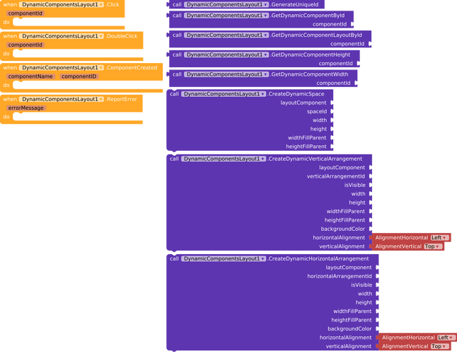 A visual representation of a software component hierarchy and layout properties in a graphical programming interface, showing nested components with various attributes and event handlers. (Captioned by AI)