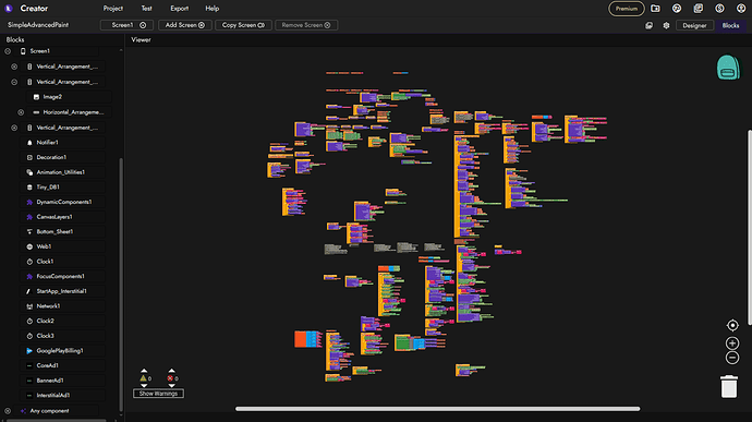 A screenshot of a software interface displaying a complex, colourful node-based workflow or visual script layout, with various interconnected nodes organised in clusters across a dark background. (Captioned by AI)