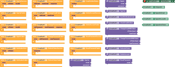 The image shows a complex visual programming interface with multiple interconnected blocks of code in orange, purple, and green, representing different functions and events typical of a block-based programming environment. (Captioned by AI)
