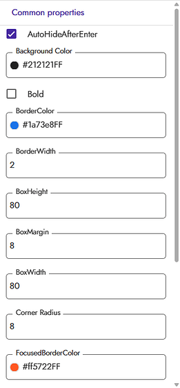 OTPInput Designer Properties