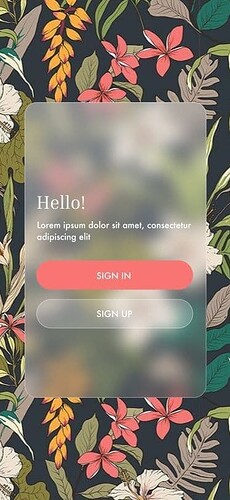 A mobile app welcome screen with a floral background, greeting text, placeholder lorem ipsum message, and prominent "Sign In" and "Sign Up" buttons. (Captioned by AI)