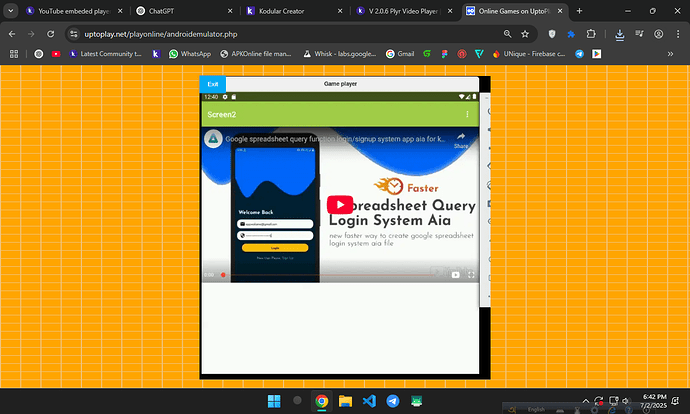 A computer screen shows a webpage with a login interface and embedded video titled 'Spreadsheet Query Login System Aio' within a Chrome browser. (Captioned by AI)