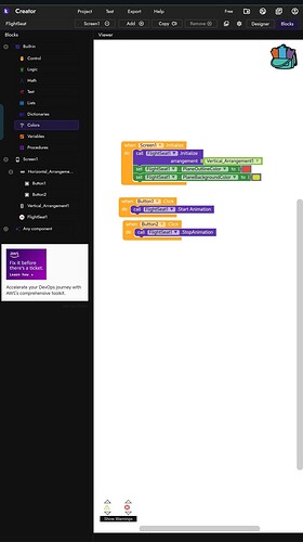 A visual programming interface on a tablet screen displays blocks of code arranged for controlling text-to-speech and chatbot interactions with users. (Captioned by AI)