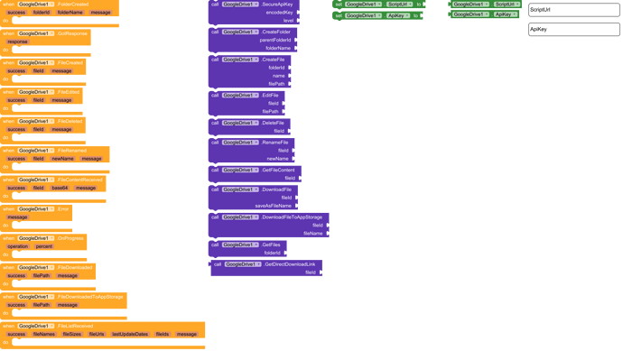 A screenshot of a block-based programming environment showing a project with several orange, purple, and green code blocks arranged to create a game or interactive animation involving sprites and broadcasting messages. (Captioned by AI)