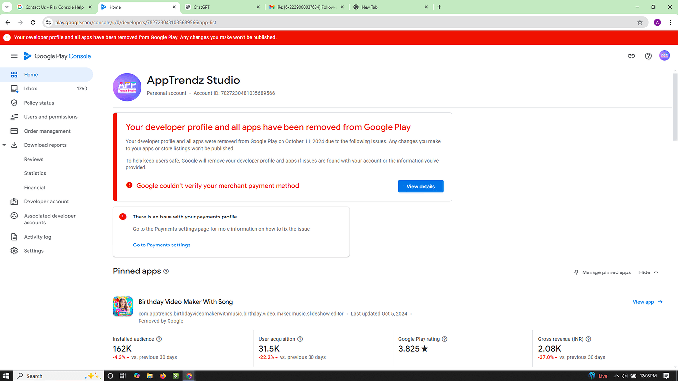 Your developer profile and all apps have been removed from Google Play ...