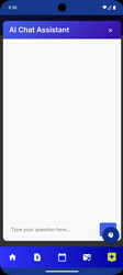 A mobile app interface labeled "AI Chat Assistant" with a text input field at the bottom and several navigation icons including home, a grid, and a question mark. (Captioned by AI)