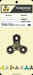 The image shows a digital fidget spinner interface with adjustable speed and spin settings, featuring a black fidget spinner in the center and options for speed, friction, and enabling these controls. (Captioned by AI)