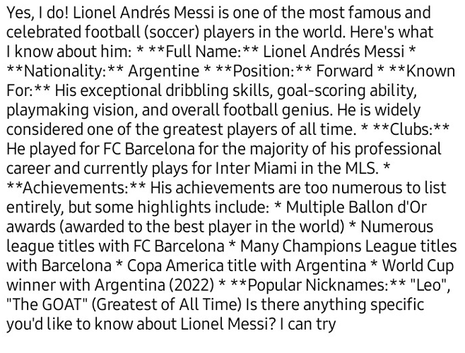 The image is a detailed text description highlighting Lionel Andrés Messi's football career, achievements, nationality, position, clubs played for, and popular nicknames. (Captioned by AI)