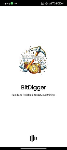 The image is a promotional graphic for BitDigger, featuring a pickaxe striking a golden Bitcoin symbol with the tagline 'Rapid and Reliable Bitcoin Cloud Mining'. (Captioned by AI)
