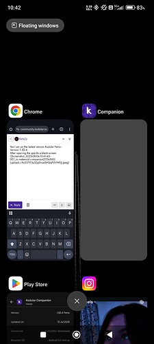 The image shows a smartphone screen with a multitasking view displaying four open apps: Chrome, Comparison (with a dark blank screen), Play Store, and Instagram, along with the time and some status icons at the top. (Captioned by AI)