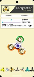 A digital fidget spinner with multi-colored arms is shown spinning on a white screen within an app interface labeled 'Fidgetter SPINNER,' displaying options to adjust spin speed and friction. (Captioned by AI)