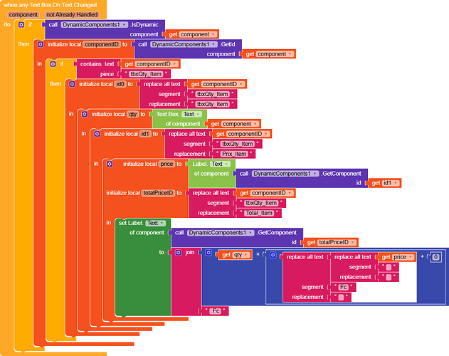 The image displays a complex visual programming script with nested blocks and colourful components typically used in block-based coding environments. (Captioned by AI)