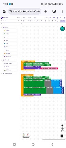 A screenshot of a coding interface displaying a block-based program with various color-coded blocks arranged and the file directory and project structure visible on the left side of the screen. (Captioned by AI)
