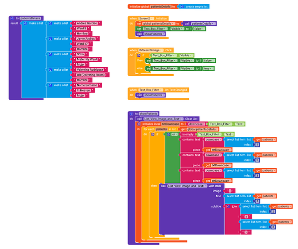 A colorful visual programming interface with multiple nested code blocks and functions organized in a structured layout. (Captioned by AI)