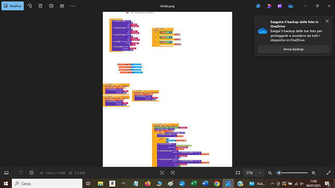 The image shows a screenshot of a computer screen displaying various colourful blocks of code arranged in a visual programming interface, possibly from a coding environment like Scratch or Blockly. (Captioned by AI)