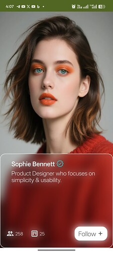 A woman with light skin, dark brown hair, and red lipstick is wearing a red top, with text overlay describing Sophie Bennett as a Product Designer focusing on simplicity and usability. (Captioned by AI)