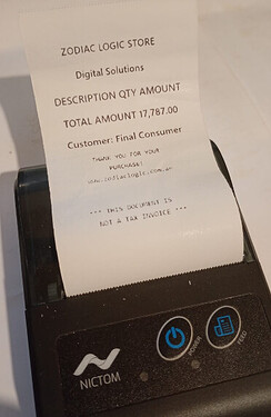 A printed receipt from Zodiac Logic Store showing a total amount of 17,787.00 and stating it is not a tax invoice, coming from a NICTOM branded receipt printer. (Captioned by AI)