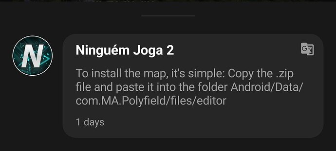 The image shows installation instructions for the game 'Ninguém Joga 2,' explaining how to copy a .zip file into a specific Android folder to install a map. (Captioned by AI)