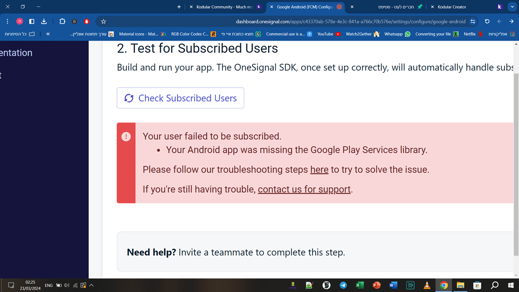 One signal doesnt work - google play services library is missing ...