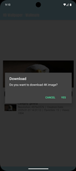 A mobile phone screen showing a prompt asking the user if they want to download a 4K image, with "CANCEL" and "YES" buttons. (Captioned by AI)