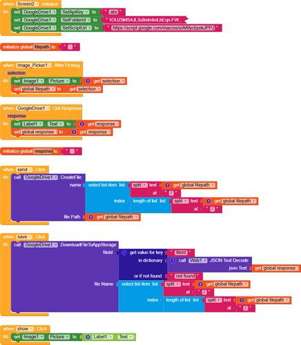This image shows a colorful block-based programming script, likely created in a visual programming environment such as MIT App Inventor or Scratch, containing conditional statements, variables, and procedures for handling Bluetooth connections and data processing. (Captioned by AI)