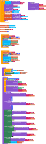 This image shows a colorful, vertically oriented block-based programming script composed of multiple interconnected code blocks with various colors representing different functions and control structures. (Captioned by AI)
