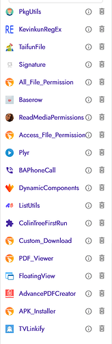 Die Abbildung zeigt eine Liste von Software-Bibliotheken oder -Modulen mit ihren jeweiligen Symbolen, Informations- und Löschoptionen. (Beschriftet durch KI)