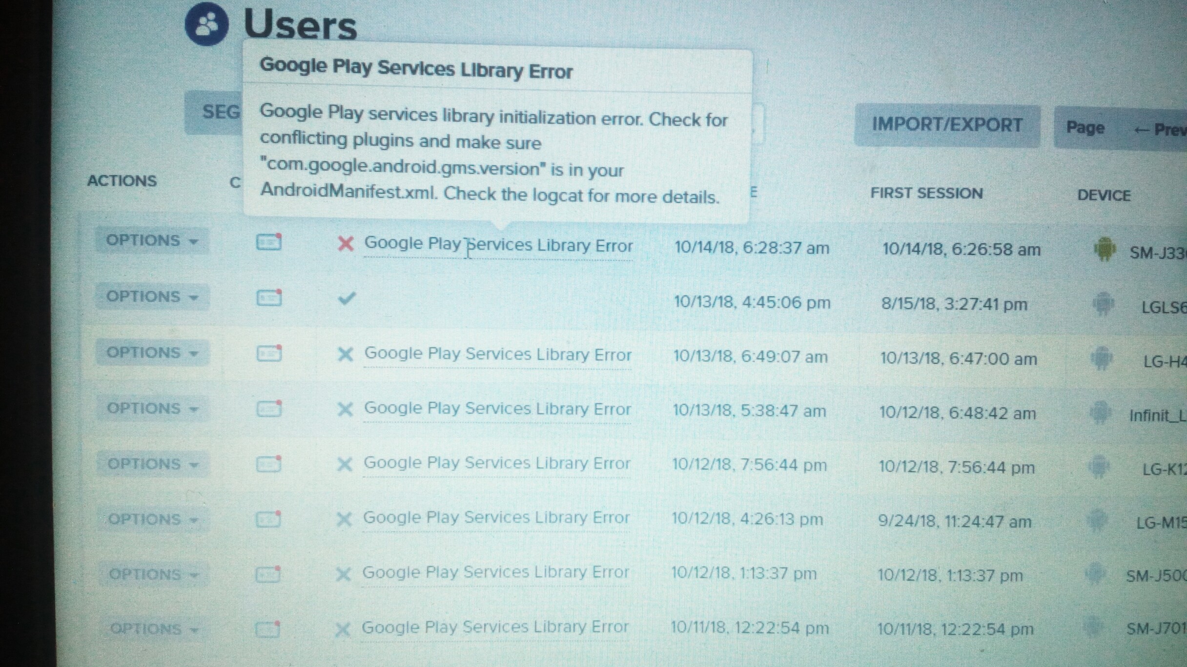 Help with onesignal no subscribed users google play services library ...
