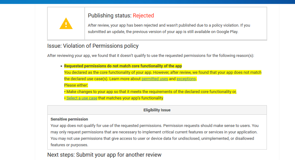 Playstore rejected - Discuss - Kodular Community