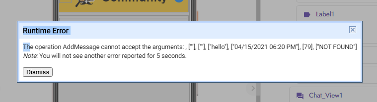 Chat View: Error Sending a Message - Discuss - Kodular Community