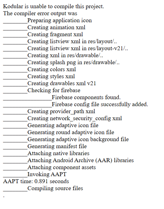 Compilation error, stuck at Compiling source files - Discuss - Kodular ...