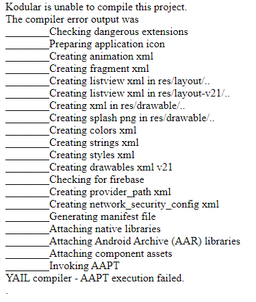 AAPT execution failed - Discuss - Kodular Community